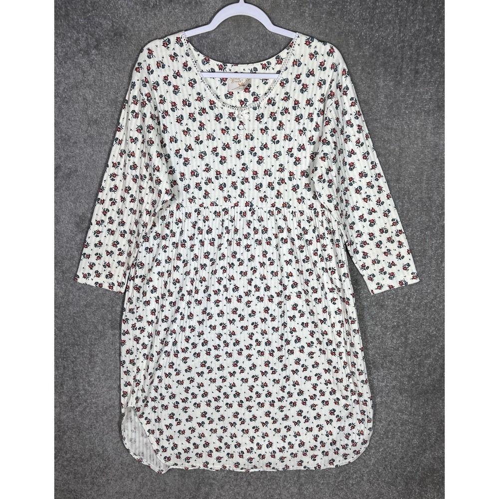 Sunday Brunch Floral Nightgown Womens M/L Ribbed VTG USA Made Midi Cottagecore